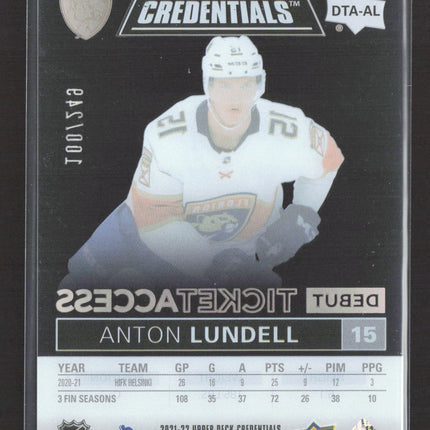 2022 UD Credentials Debut Ticket Access Anton Lundell #DTA-AL Black 100/249