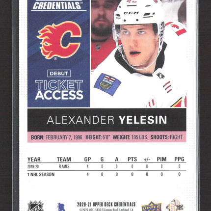 2020 Upper Deck Credentials Debut Ticket Access Alexander Yelesin #86 190/199