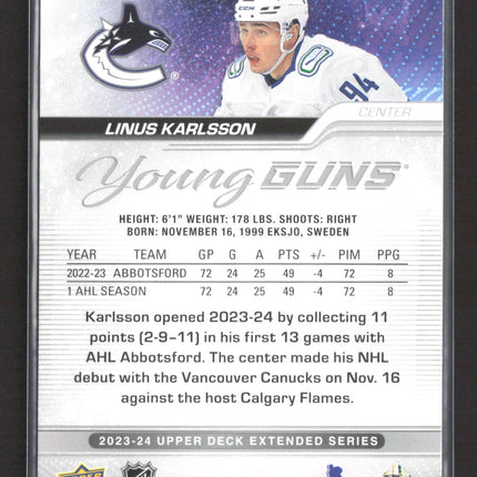 2023 Upper Deck Extended Series Young Guns Linus Karlsson #718