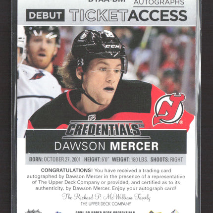 2022 UD Credentials Debut Ticket Access Dawson Mercer #DTAA-DM 186/199 Auto