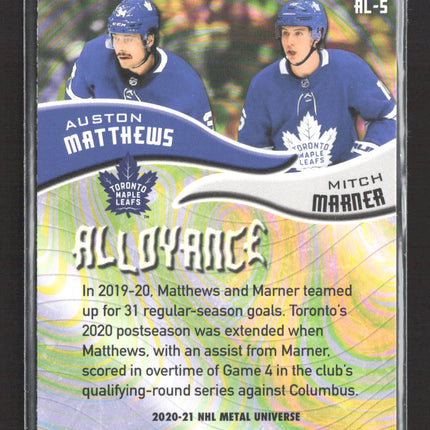 2021 SkyBox Metal Universe Alloyance Auston Matthews Mitch Marner #AL-5