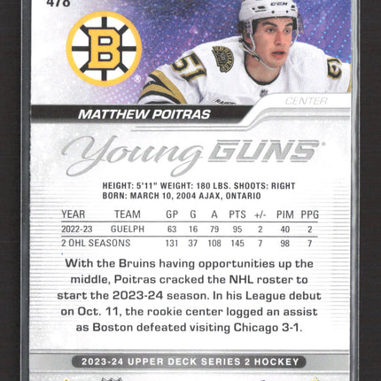 2024 Upper Deck Series 2 Young Guns Matthew Poitras #478