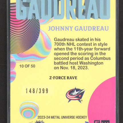 2024 SkyBox Metal Universe Hockey Z-Force Rave Johnny Gaudreau #10 148/399