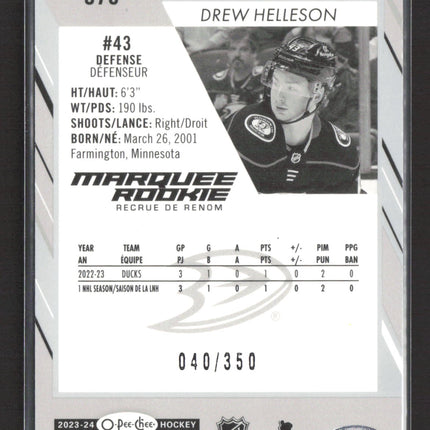 2024 O-Pee-Chee Marquee Rookie Drew Helleson #579 Rainbow Foil 040/350