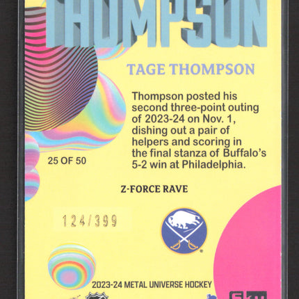 2024 SkyBox Metal Universe Hockey Z-Force Rave Tage Thompson #25 OF 50 124/399