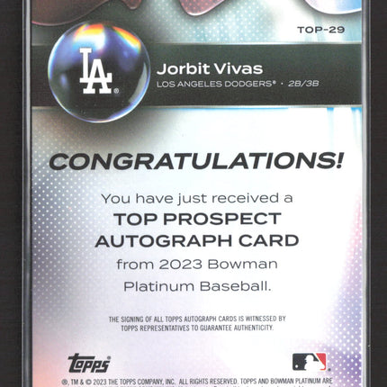 2023 Topps Bowman Platinum Jorbit Vivas #TOP-29 Auto