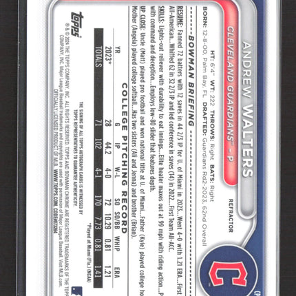 2024 Bowman Chrome Andrew Walters #CPA-AW Refractor 096/499 Auto