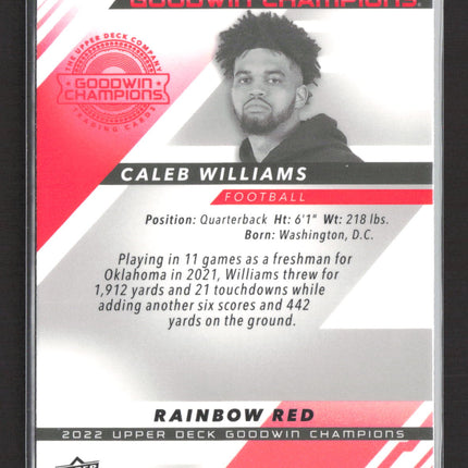 2022 Upper Deck Goodwin Champions Caleb Williams #P28 Rainbow Red