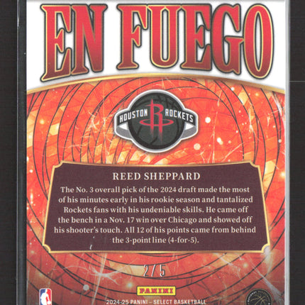 2025 Panini Select En Fuego Prizm Reed Sheppard #2 Checkerboard RC Green /5