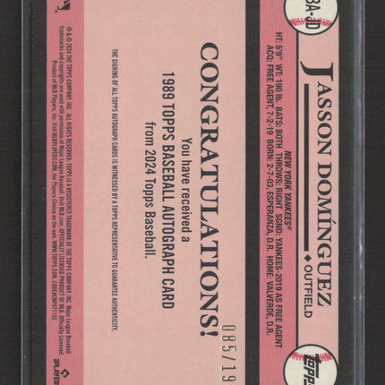 2024 Topps 1989 Topps Baseball Auto Jasson Domínguez #89BA-JD Black 085/199 RC