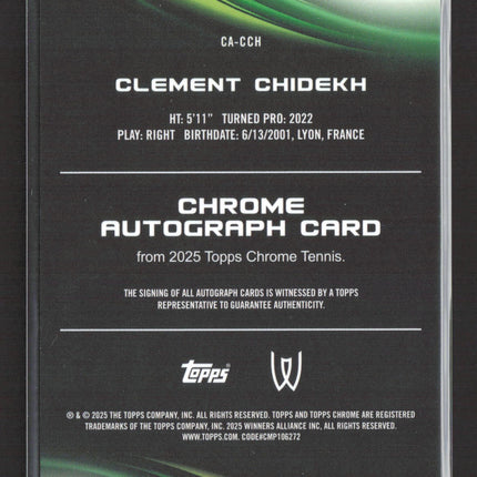 2025 Topps Chrome Tennis Clement Chidekh #CA-CCH Refractor Auto