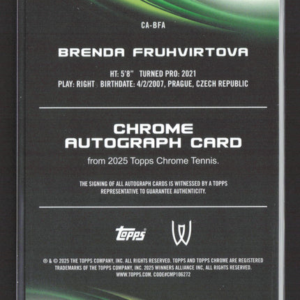 2025 Topps Chrome Tennis Brenda Fruhvirtova #CA-BFA Chrome Autograph Card