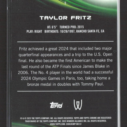 2025 Topps Chrome Taylor Fritz #5 Pink Refractor 42/65