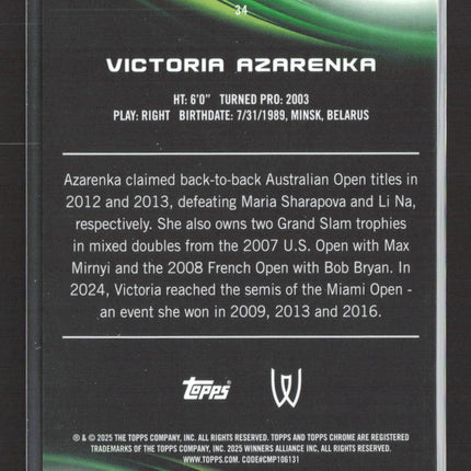 2025 Topps Chrome Tennis Victoria Azarenka #34 Gold Refractor 19/50