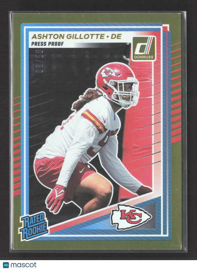 2025 Panini Donruss Football Ashton Gillotte #353 Press Proof Gold 08/50