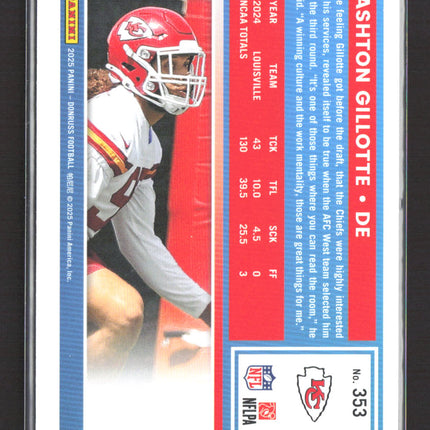 2025 Panini Donruss Football Ashton Gillotte #353 Press Proof Gold 08/50