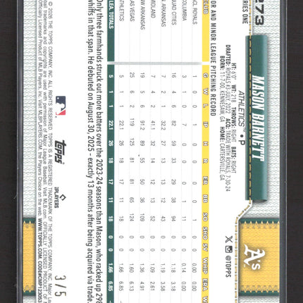 2026 Topps Series One Mason Barnett #273 Red RC /5