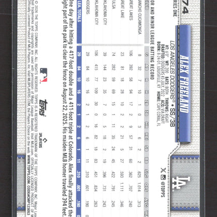 2026 Topps Series One Alex Freeland #74 Aqua RC