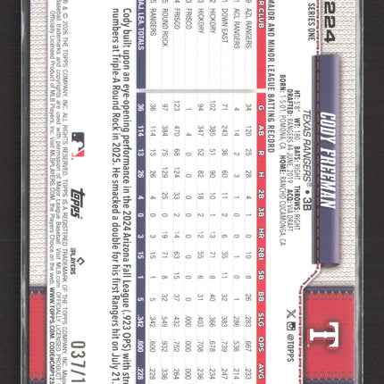 2026 Topps Series One Cody Freeman #224 Blue RC /150