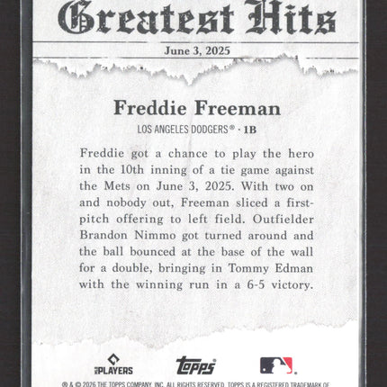 2026 Topps Greatest Hits Freddie Freeman #GH-7 Gold /50