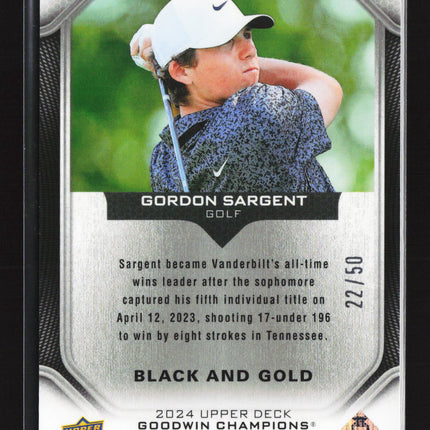 2024 Upper Deck Goodwin Champions Black and Gold Gordon Sargent #P26 22/50