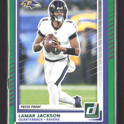 2025 Panini Donruss Lamar Jackson #102 Green Press Proof