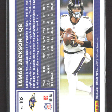 2025 Panini Donruss Lamar Jackson #102 Green Press Proof