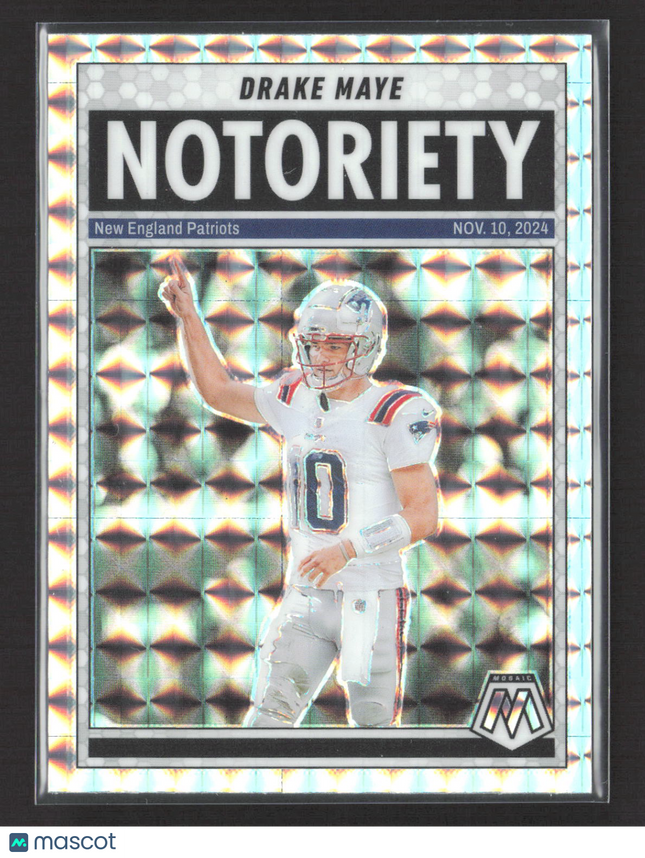 2025 Panini Mosaic Notoriety Drake Maye #3 Silver Prizm