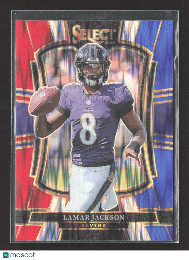2026 Panini Select Prizm Premier Level Lamar Jackson #160 Red White Blue Shock