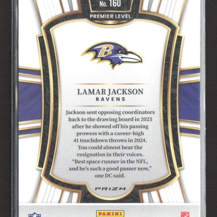 2026 Panini Select Prizm Premier Level Lamar Jackson #160 Red White Blue Shock