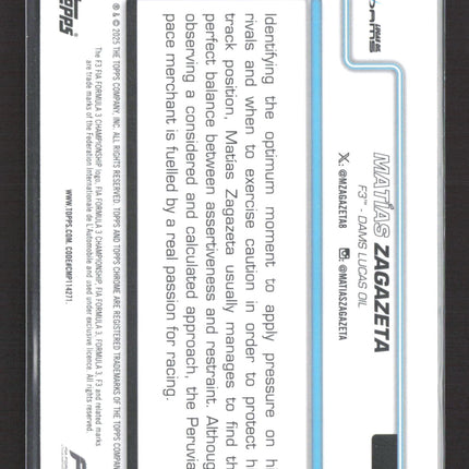 2025 Topps Chrome Formula 1 Matías Zagazeta #70 Aqua Refractor 240/299