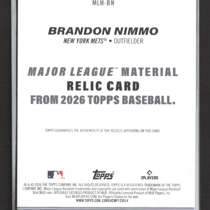 2026 Topps Major League Material Brandon Nimmo #MLM-BN Relic Jersey
