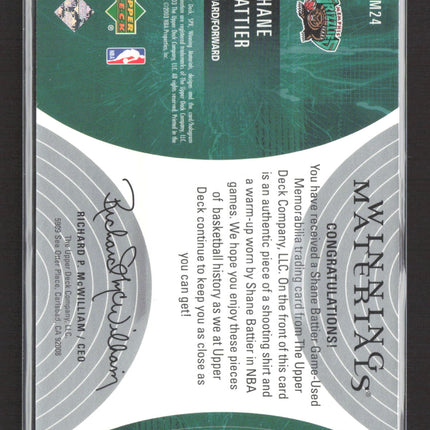 2003 Upper Deck SPx Winning Materials Shane Battier #WM24 Shooting Shirt Warm-Up