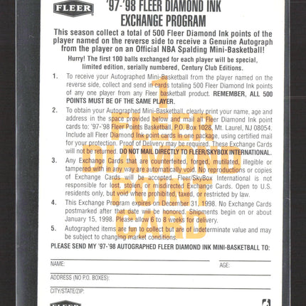1997 Fleer Diamond Ink Kobe Bryant #1 Exchange Card