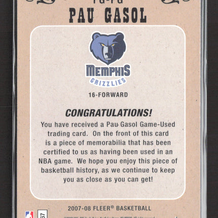 2008 Fleer Feel the Game Pau Gasol #FG-PG Game-Used Jersey