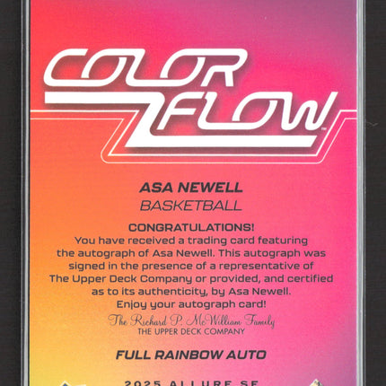 2025 Upper Deck Allure Color Flow Asa Newell #CFA-AN Full Rainbow Auto