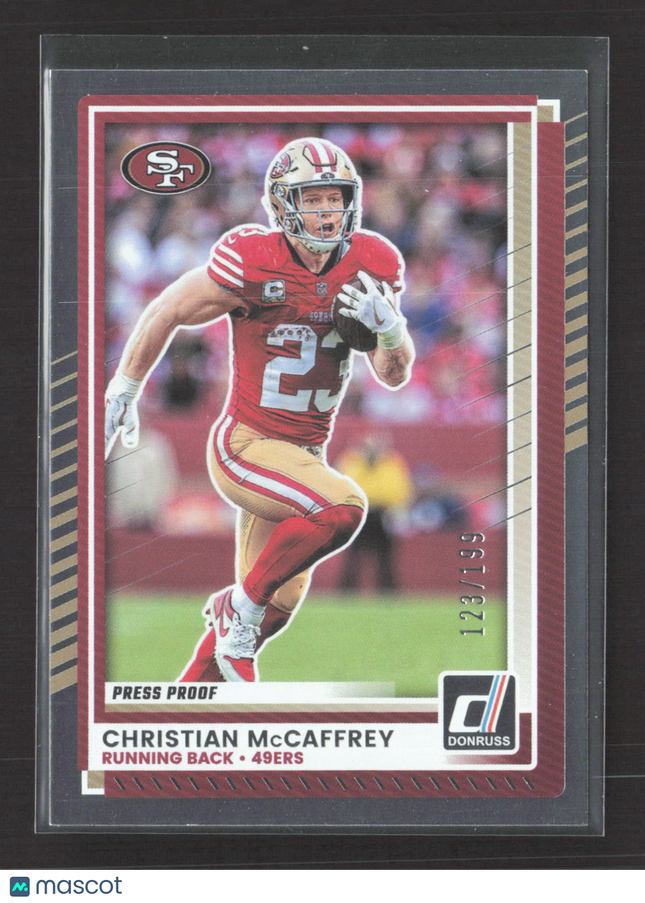 2025 Panini Donruss Football Christian McCaffrey #161 Press Proof Red 123/199