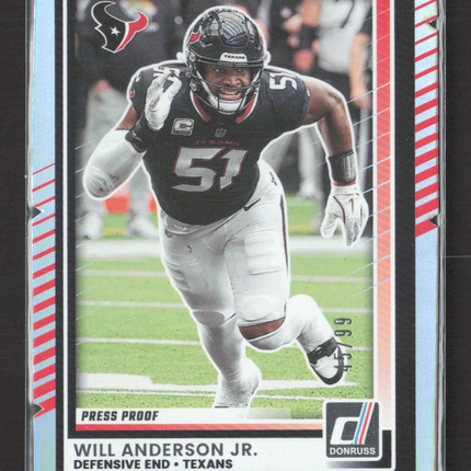 2025 Panini Donruss Football Will Anderson Jr. #62 Press Proof