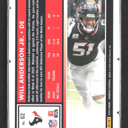 2025 Panini Donruss Football Will Anderson Jr. #62 Press Proof