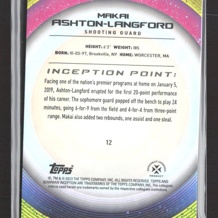 2023 Bowman University Inception Makai Ashton-Langford #12 Blue Foil 025/199