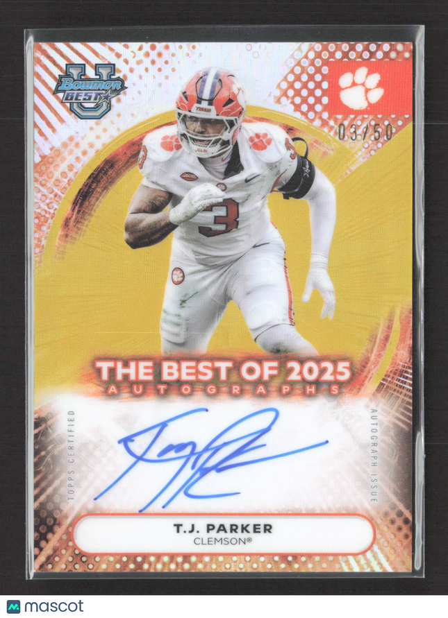 2025 Bowman University Best T.J. Parker #BOA-TJP Gold Refractor Auto /50