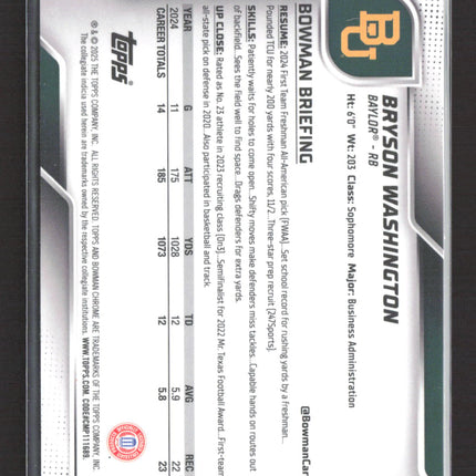 2025 Bowman Chrome University Bryson Washington #56 Purple Shimmer /75