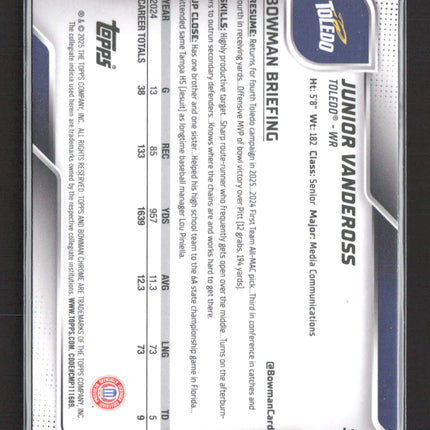 2025 Bowman Chrome University Junior Vandeross #197 Green Refractor 1st /99