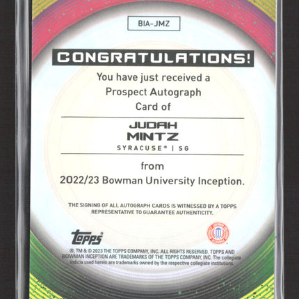 2023 Bowman University Inception Judah Mintz #BIA-JMZ Prospect Autograph