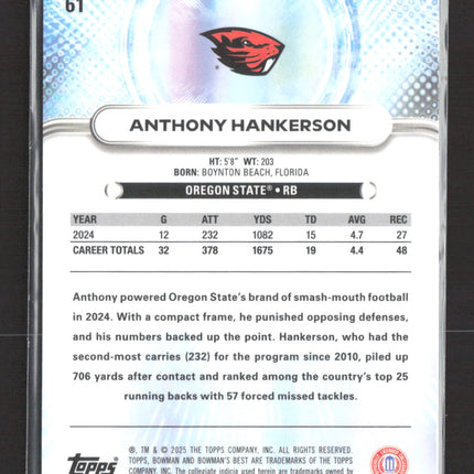 2025 Bowman Best University Anthony Hankerson #61 Purple Refractor 64/75