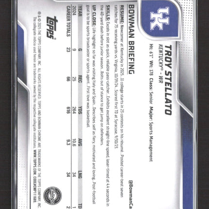 2025 Bowman Chrome University Troy Stellato #129 Gold Shimmer /50