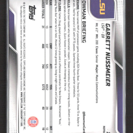 2025 Topps Bowman Chrome Garrett Nussmeier #189 Refractor