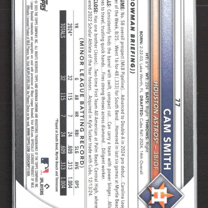 2025 Bowman Chrome Cam Smith #77 Mojo Refractor RC