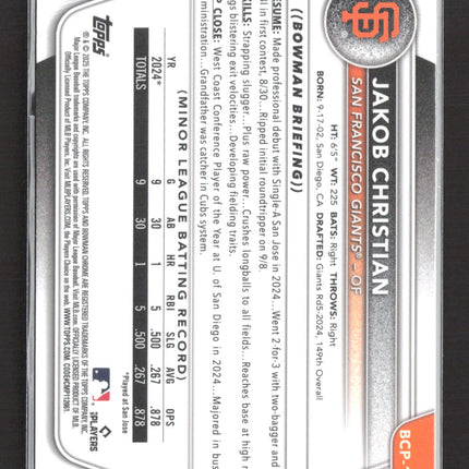 2024 Bowman Chrome Jakob Christian #BCP-157 Yellow Wave Refractor 1st /75