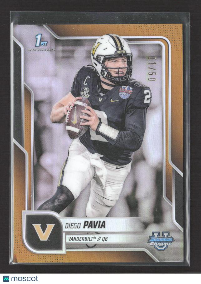 2025 Topps Bowman Chrome Diego Pavia #190 Gold Refractor /50
